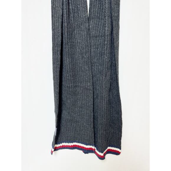 Tommy Hilfiger Mens Scarf Flag Edge Charcoal Gray Blue Red White 100% Acrylic - Picture 8 of 9